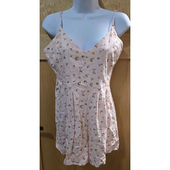 Floral Pink Sleeveless Mini Dress With Spaghetti Straps & Pleated Skirt - Womens - Picture 1 of 10